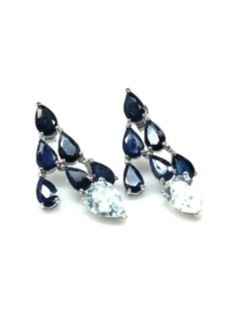 Stunning Natural 3CT Blue Sapphire & Topaz Dangle earrings 925 Sterling Silver